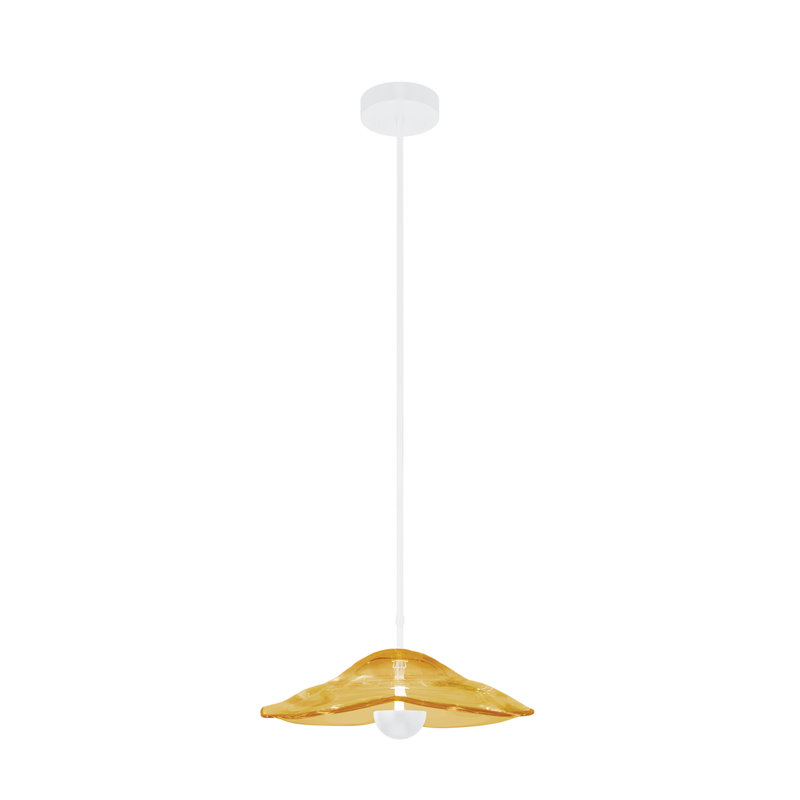 Luminaire suspendu rond l 12 po Embark, H 78,25 po x l 16 po x P 16 po, Ambre, Laque blanche