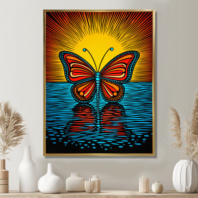 Glorious Butterfly On Red Blue - Butterfly Animal Wall Art Decor