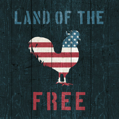 American Farm Rooster Red White And Blue by Michael Mullan - Wrapped Canvas Print