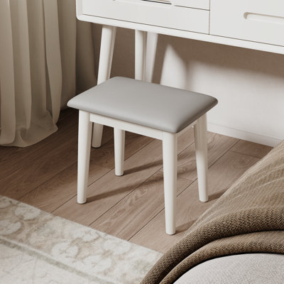 Solid Wood Upholstered Foot Stool - Padded Ottoman for Living Room & Bedroom