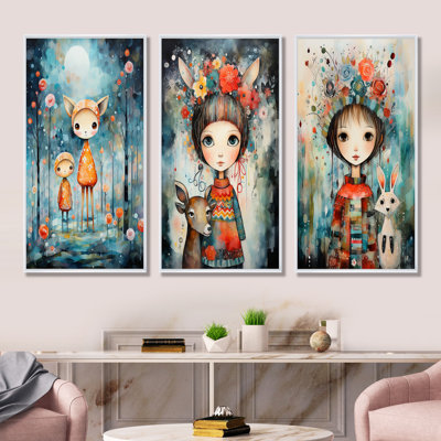 Cute Children S Christmas Decor I - Animation Canvas Wall Art Set Of 3