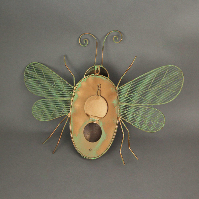 Rustic aged copper metal bumblebee hanging decorative birdhouse for garden decor — 20.5" W x 4.5" D x 15.5" H
