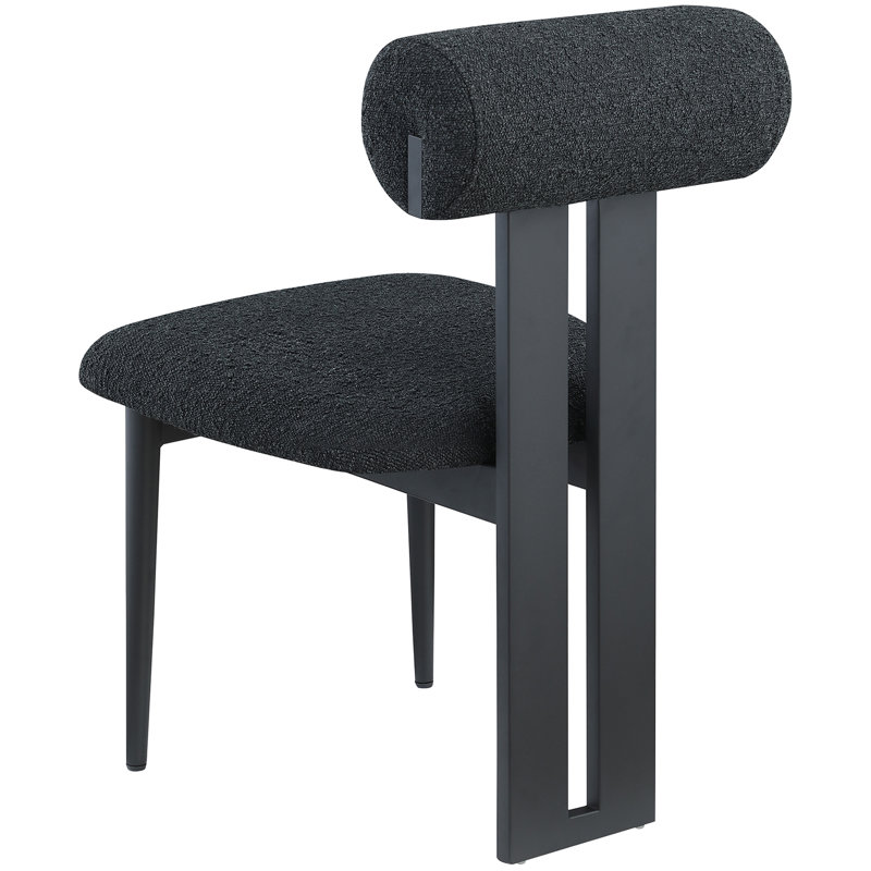 Chaise de salle à manger rembourrée Dario, Tissu bouclé noir, Noir mat