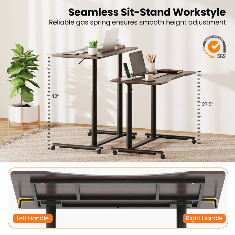 Caisyn Adjustable Metal Base Standing Desk, Brown/Black