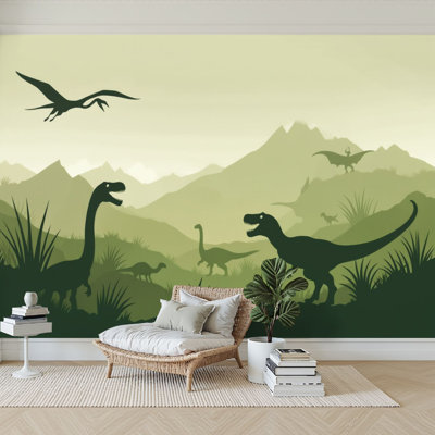 Peler et coller le papier peint adhésif moderne pour chambre à coucher, dinosaures, jungle, paysage, silhouettes, créatures préhistoriques