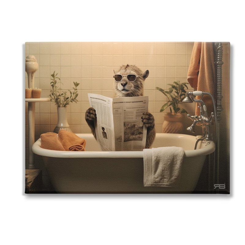"Wild Cat In Bathaign" par RB sur toile, H 30 po x l 40 po