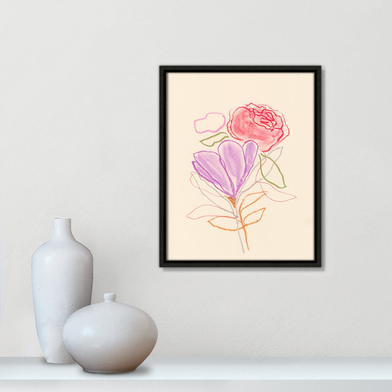 «Simple Floral III» par Bea Dina, Toile encadrée flottante espresso, Pas de tapis, H 15,5 po x l 12,5 po x P 2 po