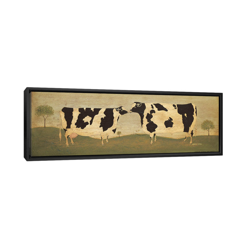«Kissing Cows» - reproduction d'art murale, H 12 po x l 36 po, Reproduction encadrée sans passe-partout, Noir
