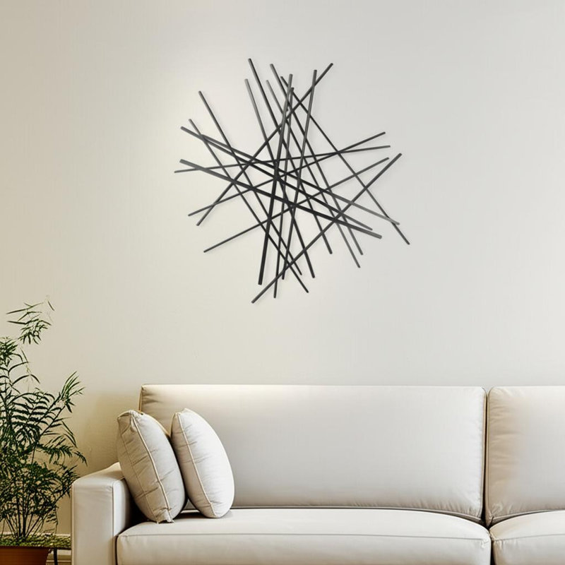 Sculpture dimensionnelle suspendue abstraite en métal noir 35 po x 34 po
