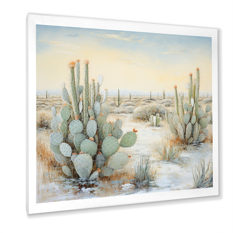 Cactus Charm In Winter I - Cactus Wall Art Living Room, Cadre simple blanc, H 30 po x l 30 po x P 1 po