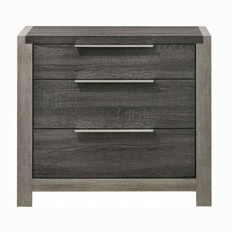 Joho Nightstand, 30 Inch, 5 Storage Drawers W Metal Handles, Gray Wood