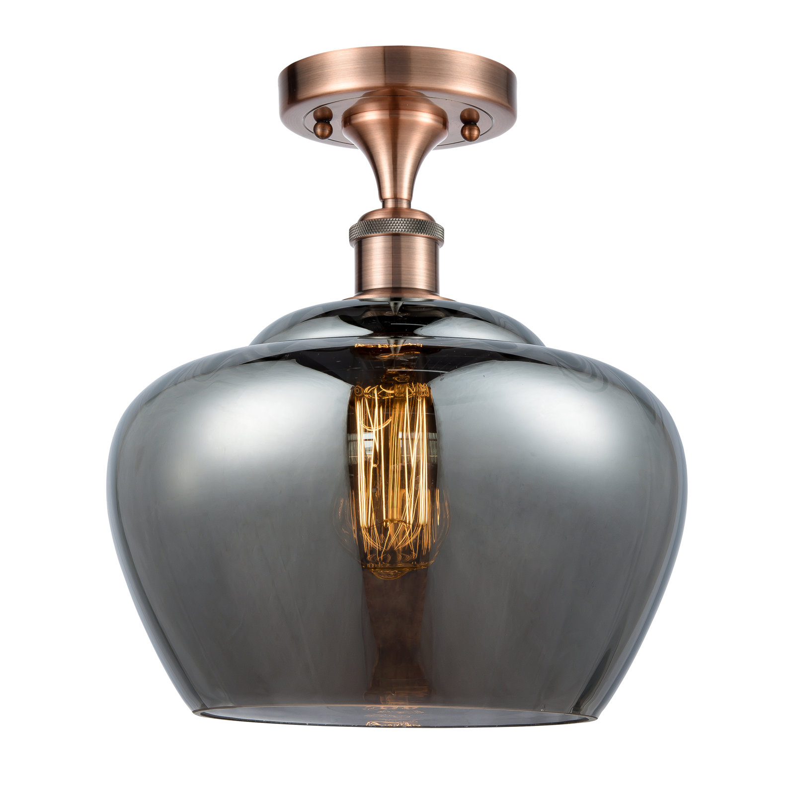 Renee Single Light Glass Semi Flush Mount, Plated Smoke, Antique Copper, 6 Watt Vintage LED Bulb