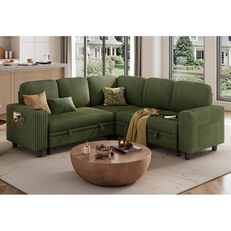 Canapé modulaire rembourré de 81 po avec canapé-lit, méridienne de rangement, porte-gobelet USB et porte-gobelets Sherry