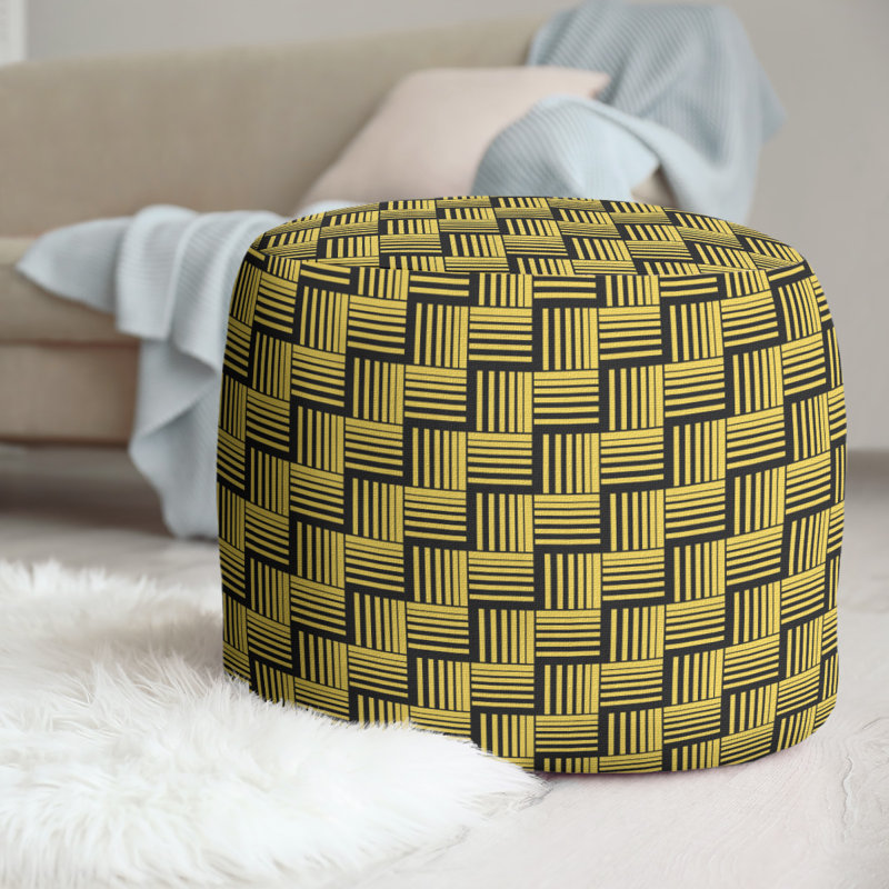 Upholstered Pouf, Yellow/Black
