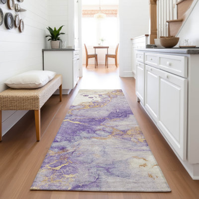 Machine Washable Indoor/Outdoor Xhevrie Purple Rug