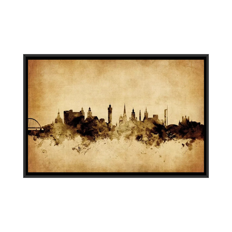 Foxed (Retro) Skyline Series: Glasgow, Écosse, Royaume-Uni, impression sur toile tendue, H 18 po x l 26 po x P 1,5 po