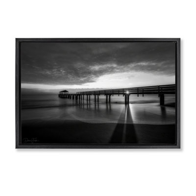 Sun Shining Through Dock Framed Floater Canvas by Dennis Frates