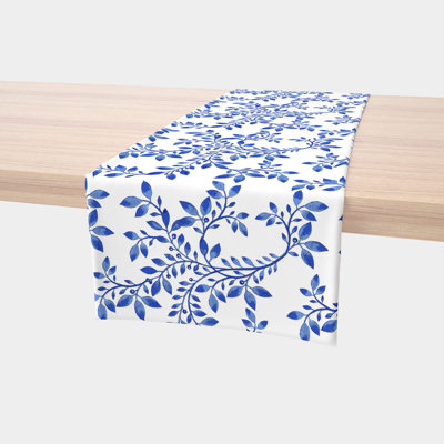 Table Runner, 100% Cotton, 16X108", Swirly Blue Vines