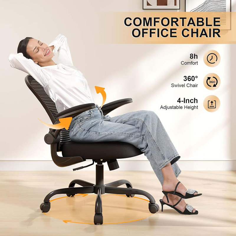 Game Chairs, Ergonomic Desk Chairs 330LBS Capacity High Back Mesh Computer Chair With Flip-Up Armrests, Comfy Work Chair With Adjustable Lumbar Support, Rolling Chair (One Size)