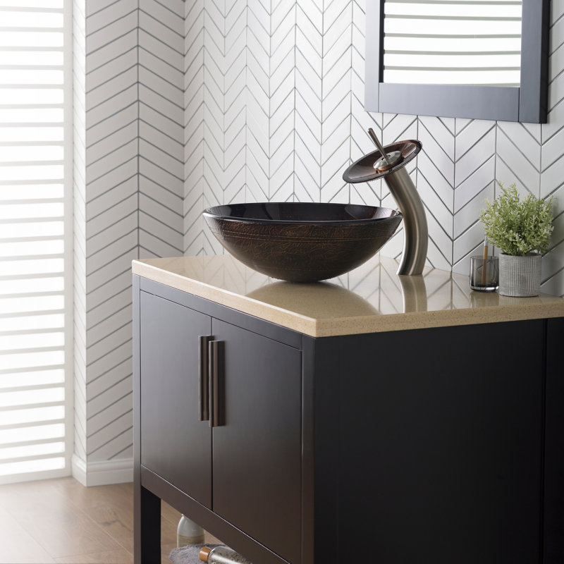 Lavabo de salle de bain vasque circulaire en verre de cuivre, Nickel satiné