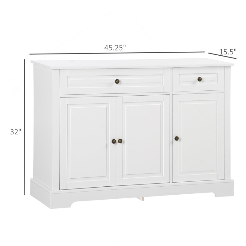 Sideboard Buffet Cabinet, Modern Kitchen Cabinet With 2 Drawers And Adjustable Shelves, Coffee Bar Cabinet, White, White