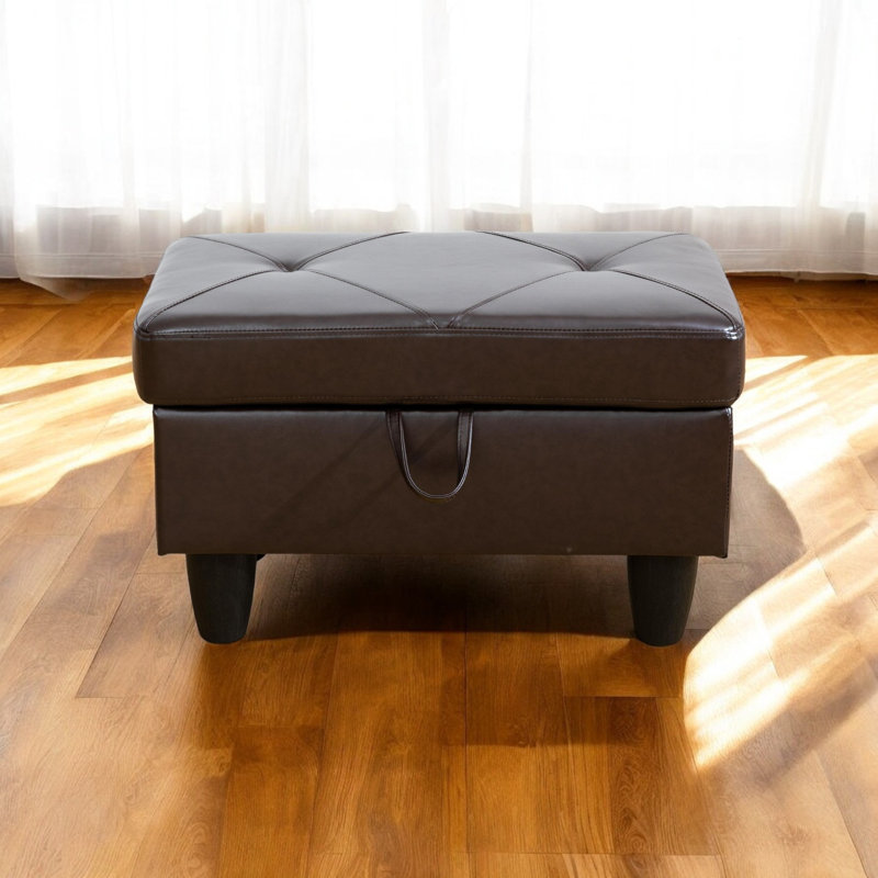 Repose-pieds capitonné rectangulaire avec rangement en similicuir de 28,5 po Orella, Similicuir brun diamant