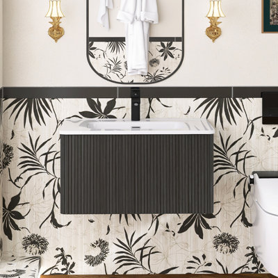 Meuble-lavabo mural simple vasque de 76 cm (29,9 po) avec dessus en céramique