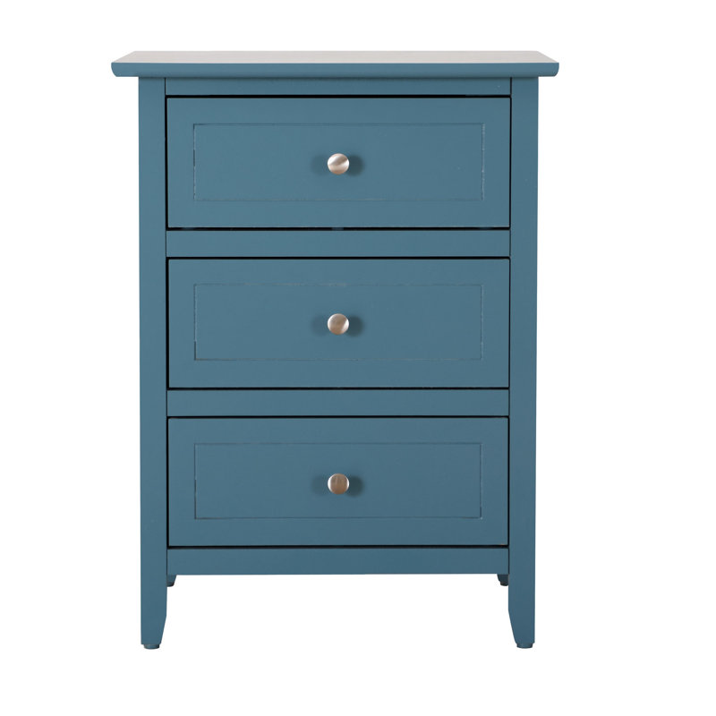 Table de chevet compacte sarcelle - 3 tiroirs spacieux pour le rangement dans la chambre à coucher