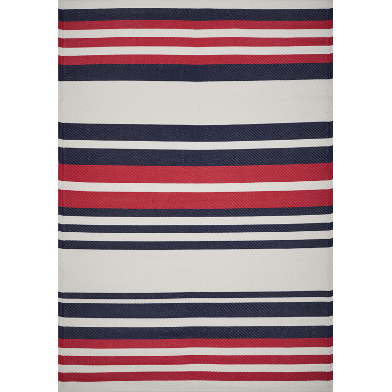 Tapis rayé rouge intérieur / extérieur Keedon, Rectangle 5 pi x 7 pi