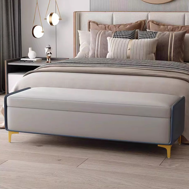 Upholstered Bench, Gray, 15.75" H x 62.99" W x 15.75" D
