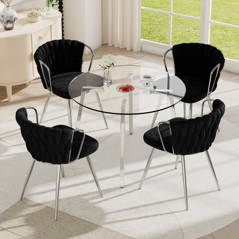 Ensemble de table de salle à manger 5 pièces pour 4 personnes, H 29,5 po x L 36 po x l 36 po, Noir, noir, noir, noir