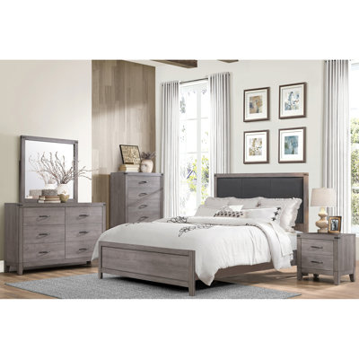 Chambre à coucher Lit double gris brunâtre avec similicuir