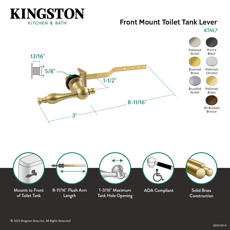 Kingston Brass Naples Front Mount Toilet Tank Lever, Polished Brass