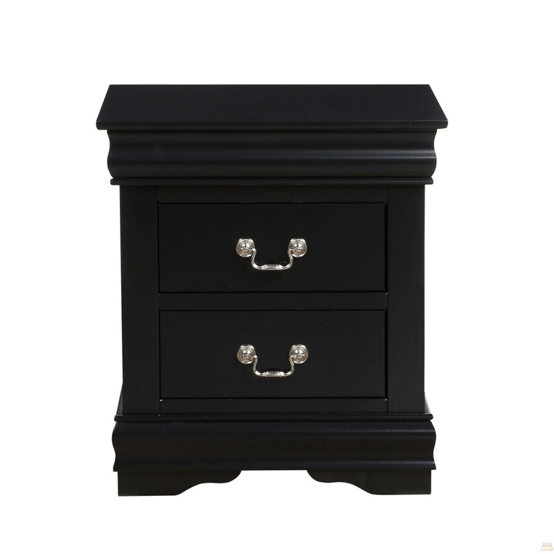 1Pc 2-Drawers Nightstand Wooden Bedroom Furniture, Black