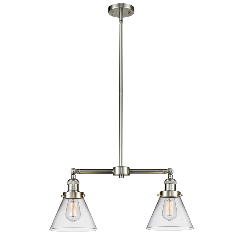 Luminaire suspendu conique pour îlot de cuisine 2 lumières Callahan, Ampoule DEL 6 watts Vinage, Transparent