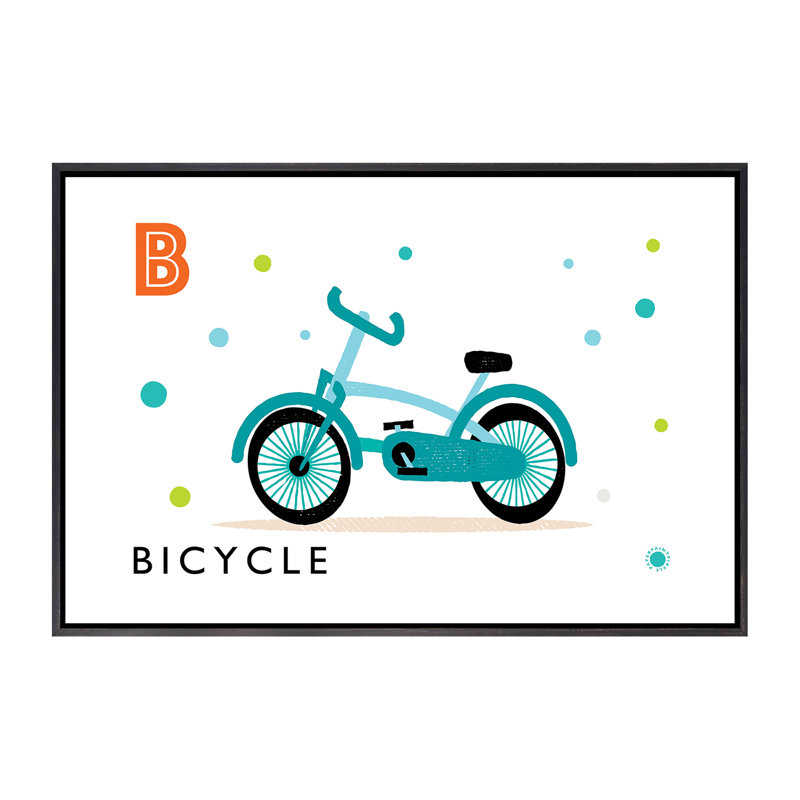 «B Is» pour vélo - impression, Toile avec cadre noir patiné, Pas de tapis, H 26 po x l 40 po x 1,5 po