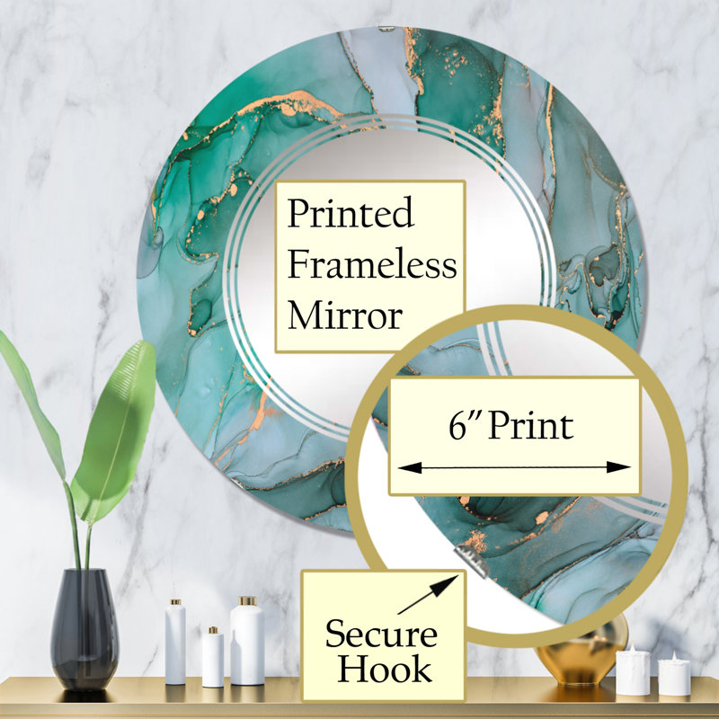 Miroir mural moderne vert luxueux abstrait Art fluide II, 32 po x 32 po
