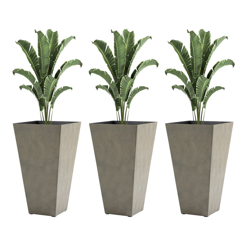 Ensemble de 3 grandes jardinières carrées avec bouchons de drainage Outsunny, pots de fleurs d'extérieur / d'intérieur de 28 po pour patio, terrasse et porche, polypropylène gris
