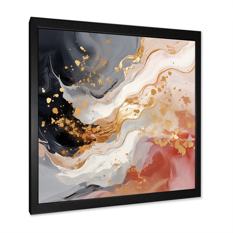 Reproduction sur toile rose et or rose, H 30 po x l 30 po x P 1 po, Cadre simple noir