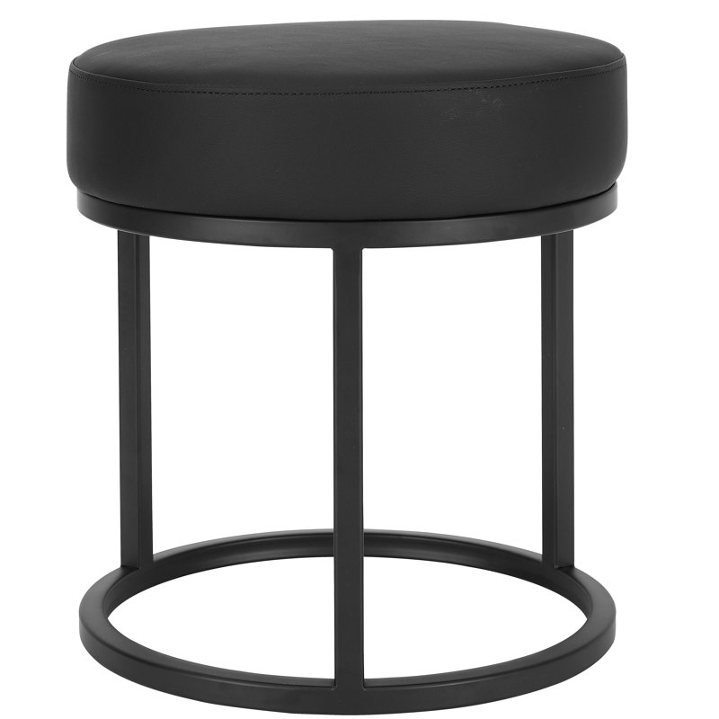 Pangea Home Stan Steel Vanity Stool Ottoman – Modern Upholstered Accent Ottoman for Living Room, Bedroom, or Lounge Seating - Faux Leather, Vegan Leather Stool - Black Stool