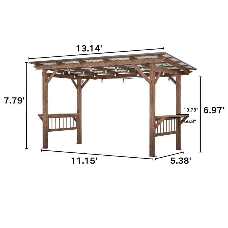 Solid Wood Grill Gazebo With Bulbs & Bar Counters , Outdoor BBQ Grill Gazebo With Hardtop