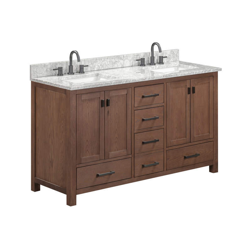 Modero 60" Double Bathroom Vanity with Top, Cala White, Black, Mocha Oak