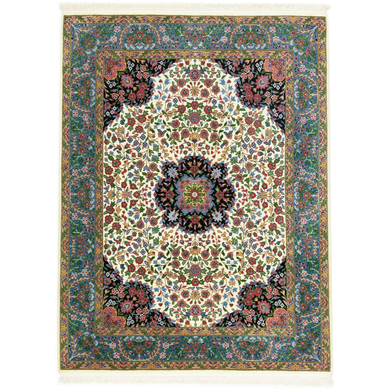 Cream Traditional 5X7 Indo Kerman Oriental Area Rug