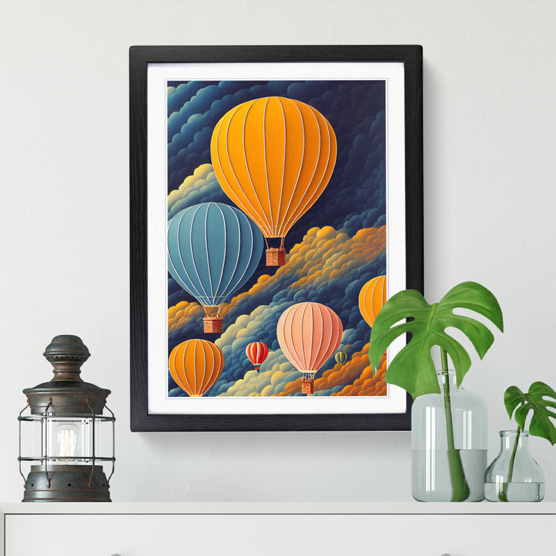 Kerrville Hot Air Balloons - Picture Frame Print, Black, 64cm H x 46cm W x 2cm D