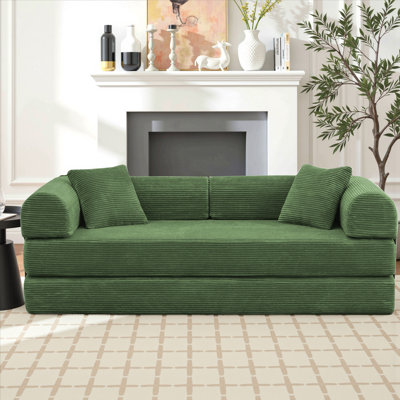 Boneless 80.7" Corduroy Sleeper Sofa Modular Sofa Bed Compression Foam Couch Bed With 2 Pillows - No Assembly Required