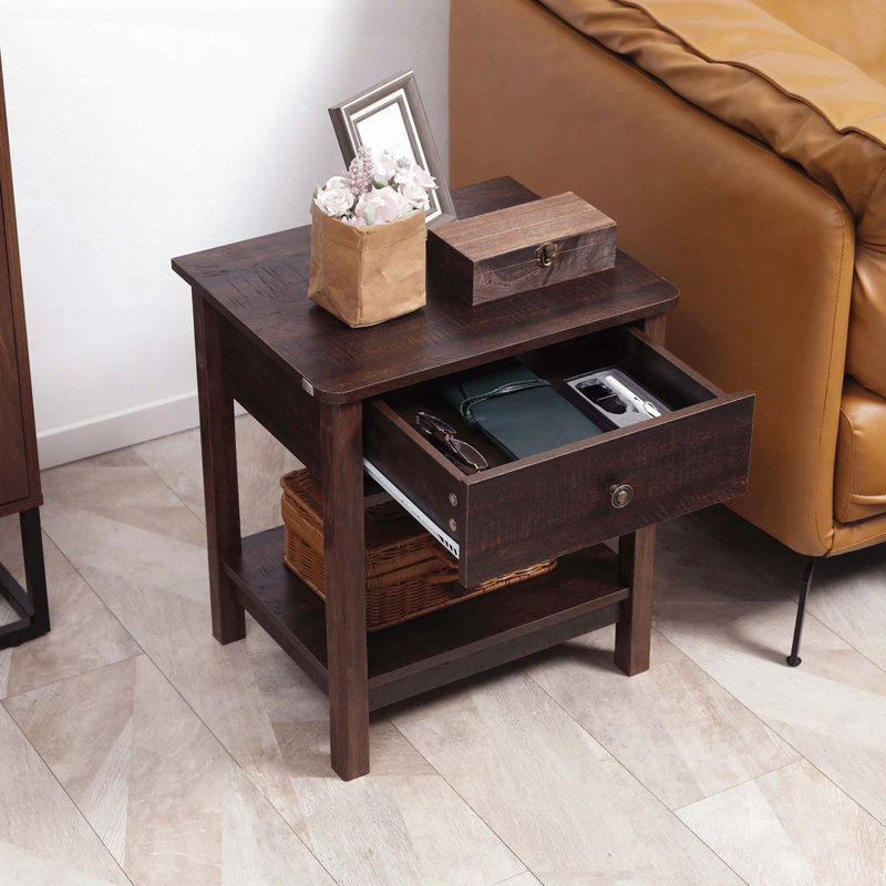 Table de bout avec tiroir et tablettes ouvertes pour petits espaces
