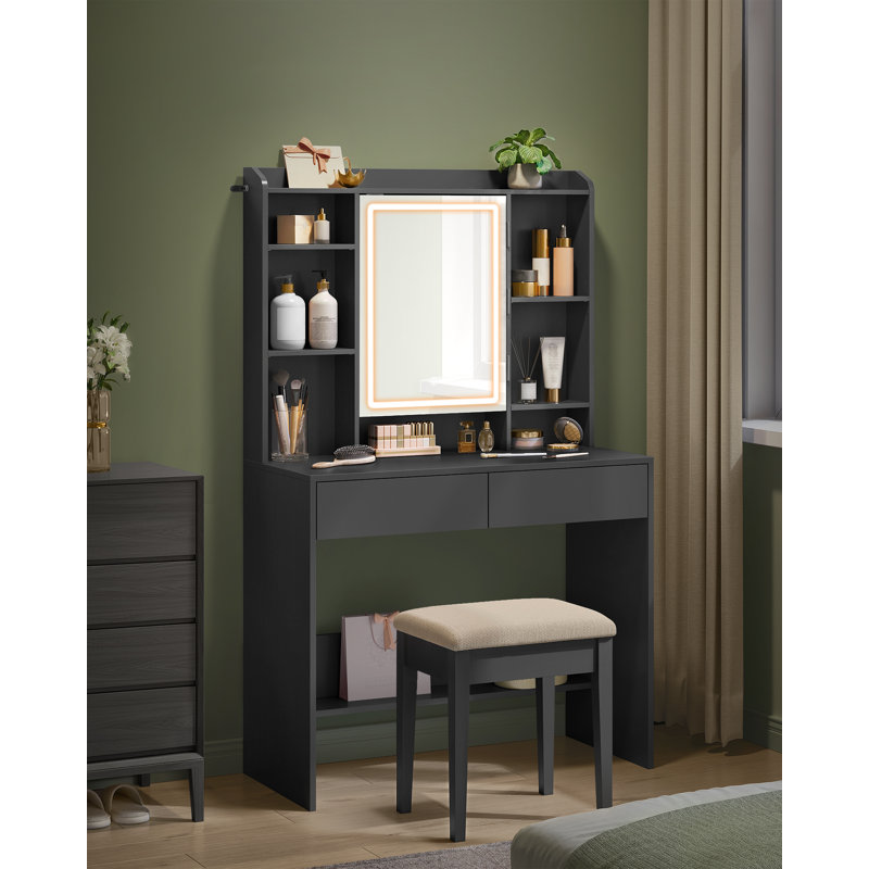 Seraphina Dressing Table with Mirror, Ink Black