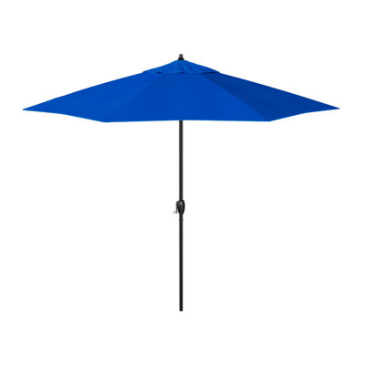 9 Foot Stone Black Aluminum Market Patio Umbrella Fiberglass Ribs And Auto Tilt Sunbrella