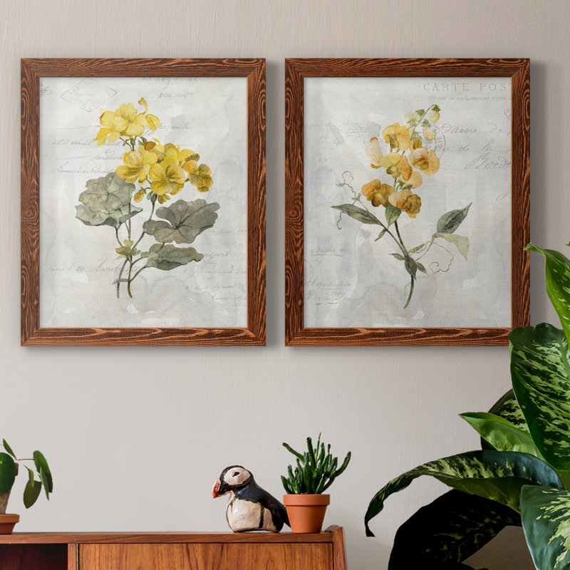 Canari lin géranium - ensemble de 2 reproductions d'art, Toile avec cadre érable, Pas de tapis, H 24 po x l 36 po x P 1,5 po