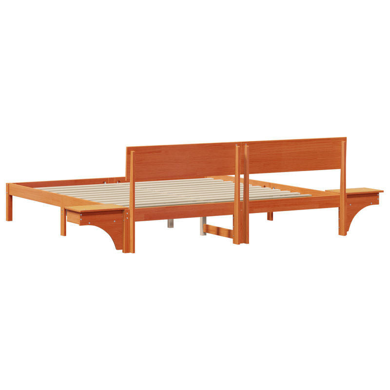 Bed Frame With Bedside Tables With Headboard, Wax Brown, European Double (140 x 200 cm)